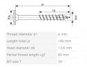 SPAX wkręt 6x160/65 główka talerzowa TXS,W,4C