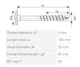SPAX wkręt 8x160/80 główka talerzowa TXS,W,4C