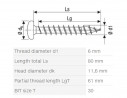 SPAX wkręt  6x80 główka półkulista  TSX,W,4C,