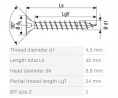 SPAX vrut 4,5x40 zápustná hlava PZ, W, 4C MH