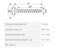 SPAX wkręt  5x80 główka stożkowa PZ,W,4C MH