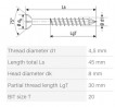 SPAX wkręt  M 4,5x45/30 główka stożkowa TXS,W,C