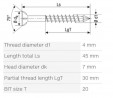 SPAX wkręt M 4x45/30 główka stożkowa TXS,W,C