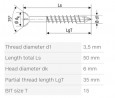SPAX wkręt  M 3,5x50/35 główka półkulista  TXS,W,C, częściowy gwint