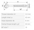 SPAX wkręt  M 3,5x45/30 główka półkulista  TXS,W,C, częściowy gwint