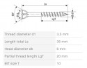 SPAX wkręt  3,5x35 główka stożkowa TXS,W,4C MH
