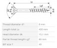 SPAX wkręt  8x400/80 główka półkulista  TXS,W,4C MH, częściowy gwint