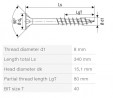 SPAX wkręt  8x340/80 główka półkulista  TXS,W,4C MH, częściowy gwint