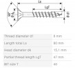 SPAX wkręt  8x80/47 główka półkulista  TXS,W,4C MH, częściowy gwint