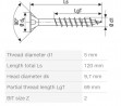 SPAX wkręt  5x120/69 główka półkulista  PZ, W, 4C MH, częściowy gwint