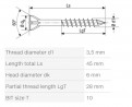 SPAX wkręt 3,5x45 główka stożkowa TXS,W,4C MH