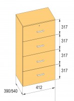 K-BBP Kartotéka typ R4 pro vnitřní šířku 412 mm/390 mm, výška 1276 mm s tlumením