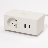 VersaQ  1x 230V, USB A+C 5V, bezprzewodowe ładowanie Qi, biały