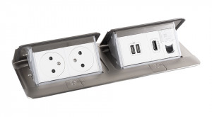 LEGRAND Pop-up podwójny, 2x 230V, ładow. USB A+A, 1x RJ45, HDMI, stal nierdzew