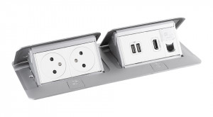 LEGRAND Pop-up podwójny, 2x 230V, ładowarka  USB A+A, 1x RJ45, HDMI, aluminium