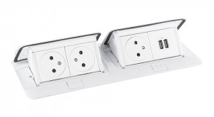 LEGRAND Pop-up podwójny, 3x 230V, ładowarka USB A+A, biały