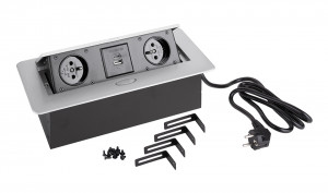 StrongPower Gniazdko elektryczne 2x 230V, 2x USB A/C, srebrny, FR