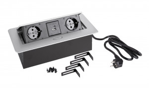 StrongPower Gniazdko elektryczne 2x 230V, 2x USB A/C, Schuko, srebrny
