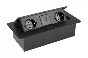 StrongPower Gniazdo elektryczne 2x 230V Schuko,2x USB Power, czarne