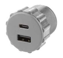 StrongPower USB A/C, ładowarka, 2x wyjście, średnica 35mm, srebrny