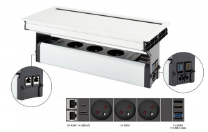 VersaFlap Mono 2.0, 3x 230V, 2x RJ45, 1x HDMI, 1xUSB A/C, 1x USB data, biały mat