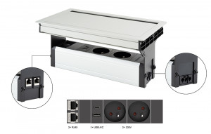 VersaFlap Mono 2.0, 2x 230V, 2x RJ45, 1x USB A/C, anodowane aluminium