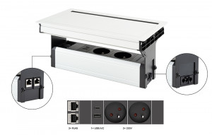 VersaFlap Mono 2.0, 2x 230V, 2x RJ45, 1x USB A/C, biały mat