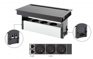 VersaFlap Mono 2.0, 3x 230V, 2x RJ45, czarny mat