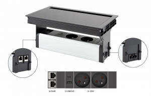 VersaFlap Mono 2.0, 2x 230V, 2x RJ45, 1x USB A/C,  czarny mat