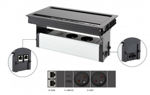 VersaFlap dual 2.0, 2x 230V, 2x RJ45, 1x USB A/C,  czarny mat
