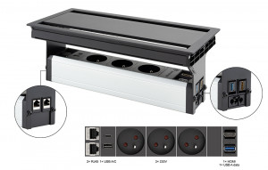 VersaFlap dual 2.0, 3x 230V, 2x RJ45, 1x HDMI, 1xUSB A/C, 1xUSB data, czarny mat