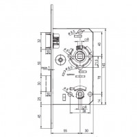 TWIN Zadlabací zámek, kovová střelka, závora WC, rozteč 78 mm, pravý