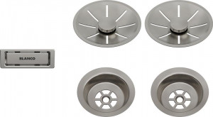 BLANCO 207410 Zestaw odpływowy z przelewem do dwóch zlewozmywaków Satin Platinum