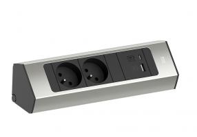 BACHMANN 932.003 Casia 2 , 2x230V + 1xUSB A/C imitacja stali nierdzewnej