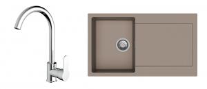 StrongSinks S3 Set zlew Zala 860 860x500mm granit brązowy + Bateria Seina chrom