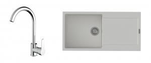 StrongSinks S3 Set zlew Zala 1000 1000x500mm granit biały + Bateria Seina chrom