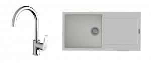 StrongSinks S3 Set zlew Zala 1000 1000x500mm granit biały + Bateria Rhona chrom