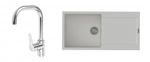 StrongSinks S3 Set zlew Zala 1000 1000x500mm granit biały + Bateria Garonne chr.