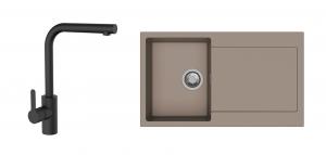 StrongSinks S3 Set zlew Zala 860 860x500mm granit brązowy + Bateria Ipoly czarna