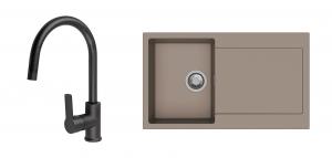 StrongSinks S3 Set zlew Zala 860 860x500mm granit brązowy + Bateria Loira czarna
