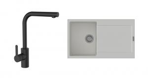 StrongSinks S3 Set zlew Zala 860 860x500mm granit biały + Bateria Ipoly czarna