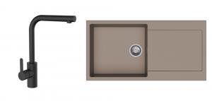 StrongSinks S3 Set zlew Zala 1000 1000x500mm granit brązowy + Bat. Ipoly czarna
