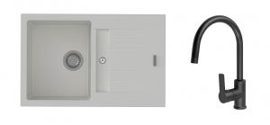 StrongSinks S3 Set zlew Vardar 780 780x500mm granit biały + Bateria Loira czarna