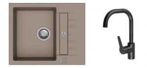 StrongSinks S3 Set zlew Vardar 615 615x500mm granit beż + Bater. Garonne czarna