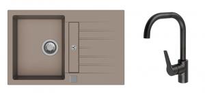 StrongSinks S3 Set zlew Vardar 780 780x500mm granit beż + Bater. Garonne czarna