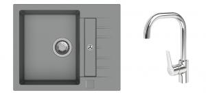 StrongSinks S3 Set zlew Vardar 615 615x500mm granit szary + Bater. Garonne chrom