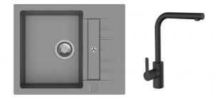 StrongSinks S3 Set zlew Vardar 615 615x500mm granit szary + Bateria Ipoly czarna