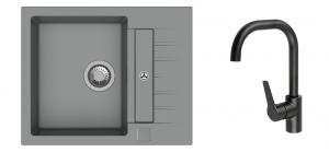 StrongSinks S3 Set zlew Vardar 615 615x500mm granit szary + Bat. Garonne czarna