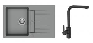 StrongSinks S3 Set zlew Vardar 780 780x500mm granit szary + Bateria Ipoly czarna