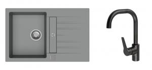 StrongSinks S3 Set zlew Vardar 780 780x500mm granit szary + Bat. Garonne czarna